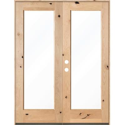 Krosswood Doors 72 in. x 80 in. Craftsman Knotty Alder 9-Lite Clear Glass  Unfinished Wood Right Active Inswing Double Prehung Front Door