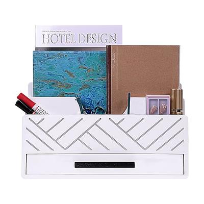 AUPSEN Desk Organizer Mesh Office Supplies Desk Accessories Features 5 Compartments + 1 Mini Sliding Drawer(White)