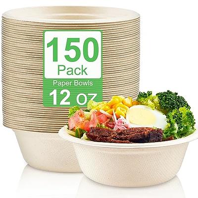 ECOLipak 150 Pack Paper Bowls Disposable 12 oz Compostable