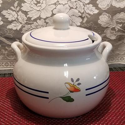 Vintage White Floral Ceramic Bean/Soup Pot With Ladle - Yahoo Shopping