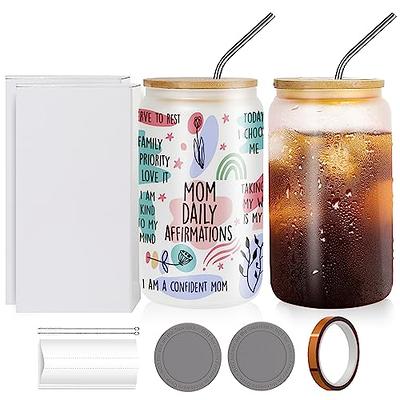 2Pack 16oz Sublimation Glass Blanks with Bamboo Lid, Transparent Beer Can Glass, Borosilicate Glasses Tumbler Mason Jar Cups Mug with Straw for Iced