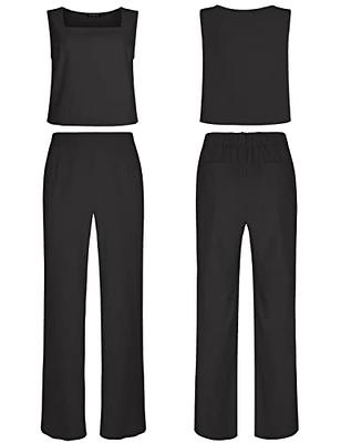 ROYLAMP Women's Casual 2 Piece outfits Square Neck Tops Wide Leg
