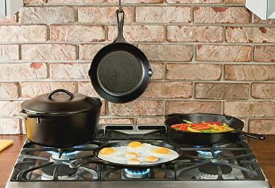 Lodge Seasoned Cast Iron 5 Piece Bundle. 10.5 Griddle, 8 Skillet, 10.25  Skillet, 10.25 Dutch Oven, and 10.25 Lid & ASAHH41 Silicone Assist Handle