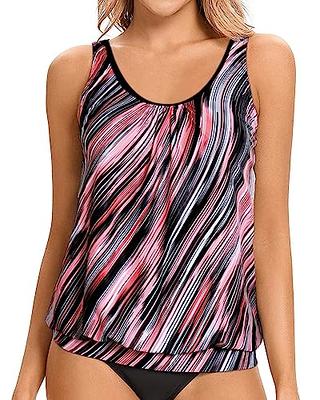 Yonique Plus Size Tankini Swimsuits for Women Blouson Tankini Tops with Swim  Shorts Two Piece Bathing Suits, Pink 