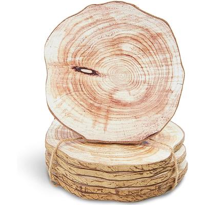 Wood Coasters for Drinks Tabletop Protection with Holder Set of 6, Acacia  Wooden Coasters for Coffee Table Dining Table Desk Round with Non-Slip Pad