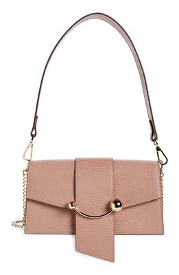 Strathberry Mini Crescent Leather Shoulder Bag in Blush Rose at