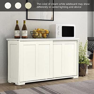 HOMCOM Modern Kitchen Sideboard, Stackable Buffet Cabinet, Sliding Glass Door Cupboard with Adjustable Shelf, White