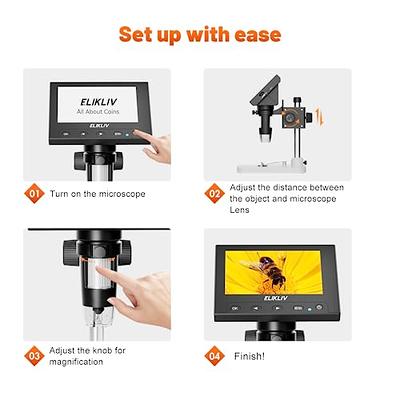 Elikliv Digital Microscope 4.3'' 1000X Error Coin Magnifier w/ Light Kids  Adults