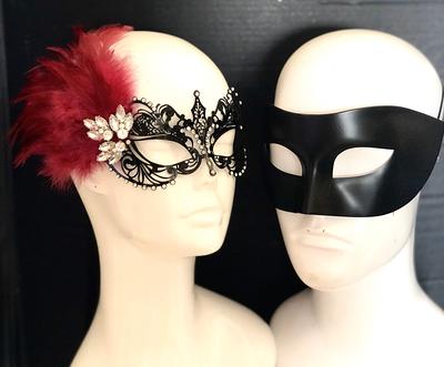YOMORIO 2Pcs Lace Masquerade Blindfold Eye Mask Sexy Costume Lingerie  Accessories Black White Adjustable Couple Party Masks,#2