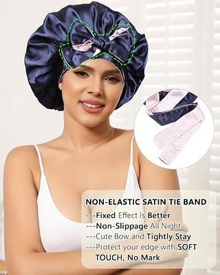 Satin Bonnet Hair Bonnet for Sleeping- 4 Pack Large Silk Bonnets for Black  Women with Elastic Soft Band for Hair Care