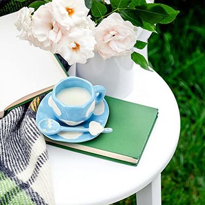 Ceramic Cloud Mug, Flower Coffee Mug and Saucer Set, Creative Cute