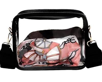 Missnine Clear Bag Stadium Approved PVC Crossbody Purse for Women Transparent  Shoulder Concert Bag with Guitar Strap Black