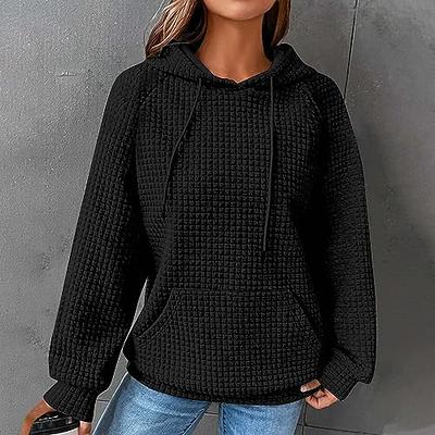 Womens Hoodies Hooded Sweatshirt Fall Fashion Waffle Plain Tops Winter  Drawstring Pullover Shirt Trendy Comfy Clothes