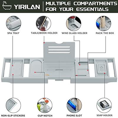 Deep Calm Bathtub Tray Caddy - Bamboo Expandable Bath Tub Table, Bath Tray  holds all Bathtub Accessories, Perfect Luxury Relaxing Gift for Self Care