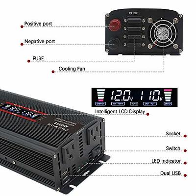 Yinleader Power Inverter 1500W/3000W(Peak) DC 12V to 110V AC Converter with  Intelligent LCD Display Dual AC Outlets Dual USB Charger for for RV Caravan  Truck Laptop Phone(Black) - Yahoo Shopping