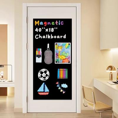 LACQWO 2 Pcs Magnetic Chalkboard Contact Paper for Wall 40x18 Self Adhesive Magnetic Blackboard Sticker with 53 Magnetic Letter for Kids, Black