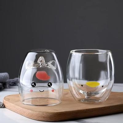 6 pcs Cute Mugs Double Wall Glass Coffee Glass Cup Kawaii Bear Tea