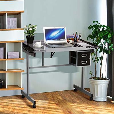 HOMCOM Writing Office Desk Workstation with Small Adjustable Angle Tabletop for Drawing