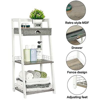  keomaisyto 3-Tier Bathroom Ladder Shelf, Floor Storage Shelf  with Drawer, Freestanding Open Tower Shelving Unit for Bathroom Living Room  Balcony（White） : Home & Kitchen