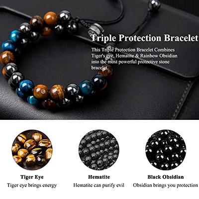 Natural Tiger's Eye Obsidian Hematite Beads Bracelets for Men Triple  Protection