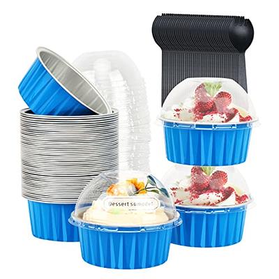 RETON 100 PCS Aluminium Foil Baking Cups, Mini Cake Pans with Lids, 5 oz  Foil Cupcake Cups Cupcake Liners, Disposable Ramekins Muffin Cups for Party