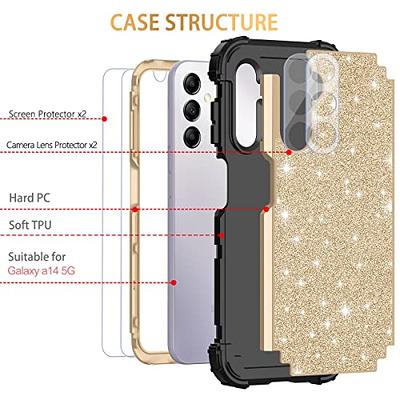 Rancase for Galaxy A14 5G Case,[2 Tempered Glass Screen Protector + 2  Camera Lens Protector ] Three Layer Heavy Duty Shockproof Hard Plastic+Soft