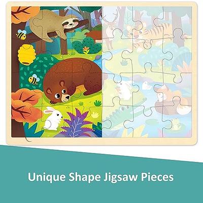 MoinKidz 100 Piece Puzzles for Kids Ages 4-8, Wooden Puzzles for Kids Ages  3-5 with Unique Puzzle Pieces, Jigsaw Toddler Puzzles Ages 3-5 with Storage