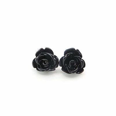 Pretty Smart 9mm Small Rose Studs Hypoallergenic Plastic Post Earrings  Metal Sensitive Ears (Black) - Yahoo Shopping