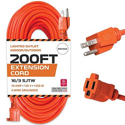 Iron Forge Cable 200 Ft Outdoor Extension Cord - 16/3 SJTW Weatherproof  Extra Long Extension Cord 200ft with 3 Prong, Orange Cord for Lawnmowers,  Leaf - Yahoo Shopping