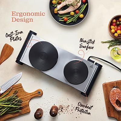 Techwood Hot Plate Electric Double Burner 1800W Portable Burner for Cooking with Adjustable Temperature & Stay Cool Handles, Non-Slip Rubber Feet