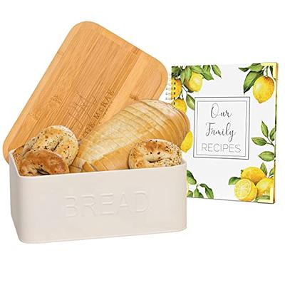Bread Box for Kitchen Countertop & DIY Recipe Book - White