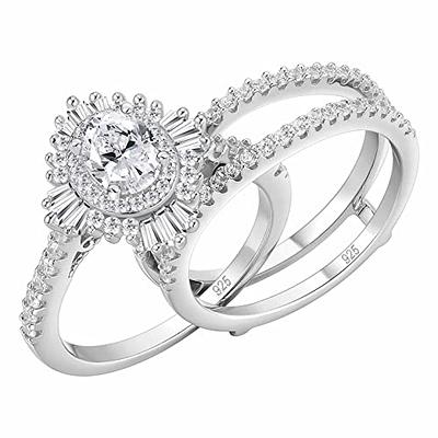 Newshe Wedding Rings Set for Women Engagement Ring Guard 5A Cubic Zirconia  925 Sterling Silver Round Size 6 