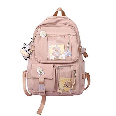 Cute Backpack with Plush Pendant Pin and Accessories Backpack,Cute  Aesthetic Casual School Supplies College Work Bookbag. (Black)