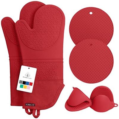 AVACRAFT Oven Mitts Pair, Flexible, 100% Cotton with Unique Heat Resistant Food Grade Silicone, Thick Terry Cloth Interior, 500 F Heat Resistant