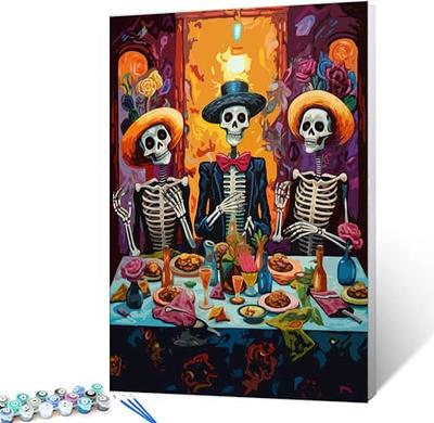 EIBEILI Paint by Numbers Kit for Adults on Canvas, Skull with Floral Color  by Numbers Painting Kits for Kids Beginner Oil Painting Kits Drawing DIY