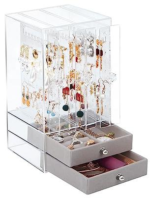 HerFav Jewellery Box for Women with 3 Drawers, Velvet Jewellery Organiser for Earring Bangle Bracelet Necklace and Rings Storage