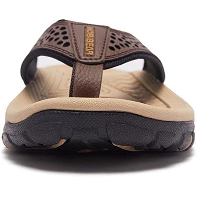 KIIU Mens Thong Sandals Indoor and Outdoor Beach Flip Flop Brown