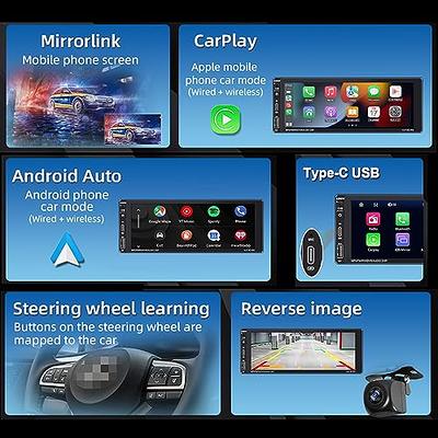 Single Din Touchscreen Car Stereo Wireless CarPlay Wireless Android Auto,  6.9 Inch Android Car Radio with GPS Navigation Bluetooth WiFi FM Audio