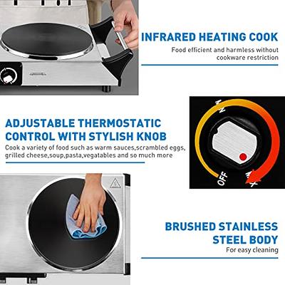 Hot Plate, Techwood 1800W Portable Electric Stove for Cooking Countertop  Dual Burner with Adjustable Temperature & Stay Cool Handles, 7.5” Cooktop  for Home/RV/Camp, Compatible for All Cookware, Red 