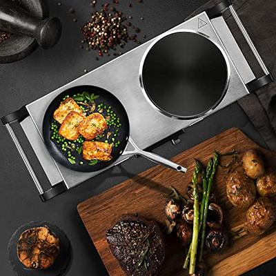  Hot Plate, Techwood 1800W Portable Electric Stove for Cooking  Countertop Dual Burners with Adjustable Temperature & Handles, 7.5” Cooktop  for Home/RV/Camp, Compatible for All Cookwares, Silver: Home & Kitchen