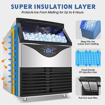 ADT 200LB Stainless Steel Commercial Ice Maker Machine, 90 Ice Cubes Cycle,  LCD Control Panel, Freestanding Design