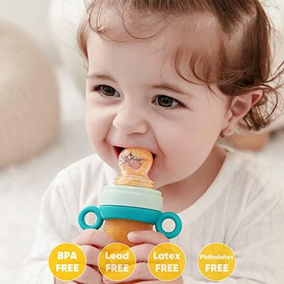 Baby Food Feeder Set Silicone Rattle Fruit Pacifier 125ml Squeeze Spoon  Infant Teething Feeding Supplies (Blue)