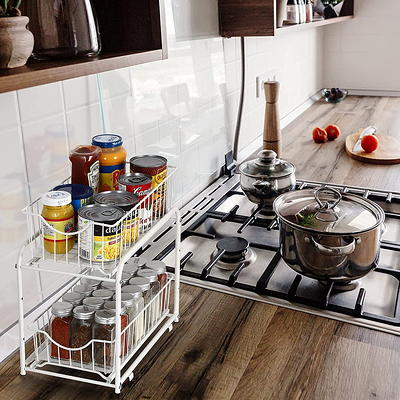 SimpleHouseware Pull Out Cabinet Sliding Basket Organizer, Silver