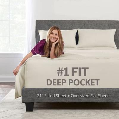 18 - 21 Extra Deep Pocket Fitted Sheet Elastic Corner Straps Fitted Sheets  