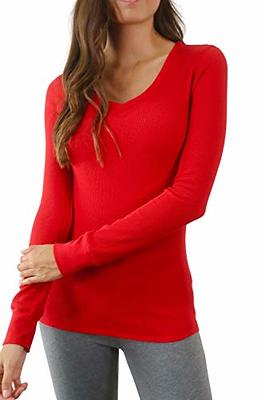 Pure Look Women's Long Sleeve Waffle Knit Stretch Cotton Thermal