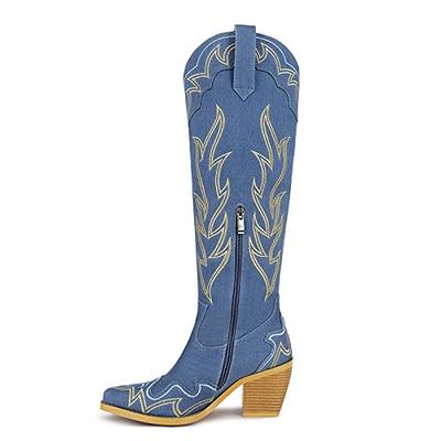  HISEA Rollda Cowboy Boots Women Western Boots Cowgirl Boots  Ladies Pointy Toe Fashion Boots | Mid-Calf