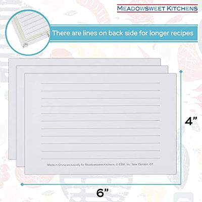 Meadowsweet Kitchens Recipe Card Set - 25 Double Sided Recipe Cards 4 x 6  Inch, Perfect Size Blank Cards for a Recipe Card Box, Make Your Own