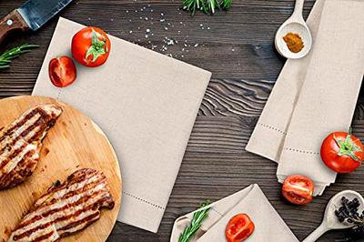 12-Pack Hemstitched Dinner Napkins Oversized 20x20 - Flax-Cotton Fabric  Tailored with Mitered Corner - Ideal for Events and Regular Use - Natural