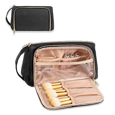 OCHEAL Small Makeup Bag,Portable Cute Travel Makeup Bag Pouch for Women  Girls Makeup Brush Organizer Cosmetics Bags with Compartment-Black