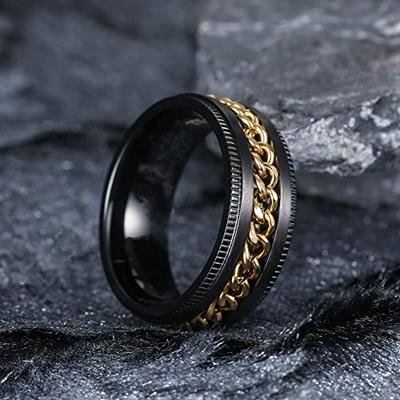 King Will 8mm Black Spinner Ring Stainless Steel Fidget Ring Anxiety Ring  For Men curb chain Inlay 11